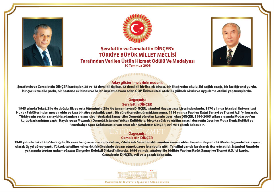 tbmm ustun hizmet odulu papirus